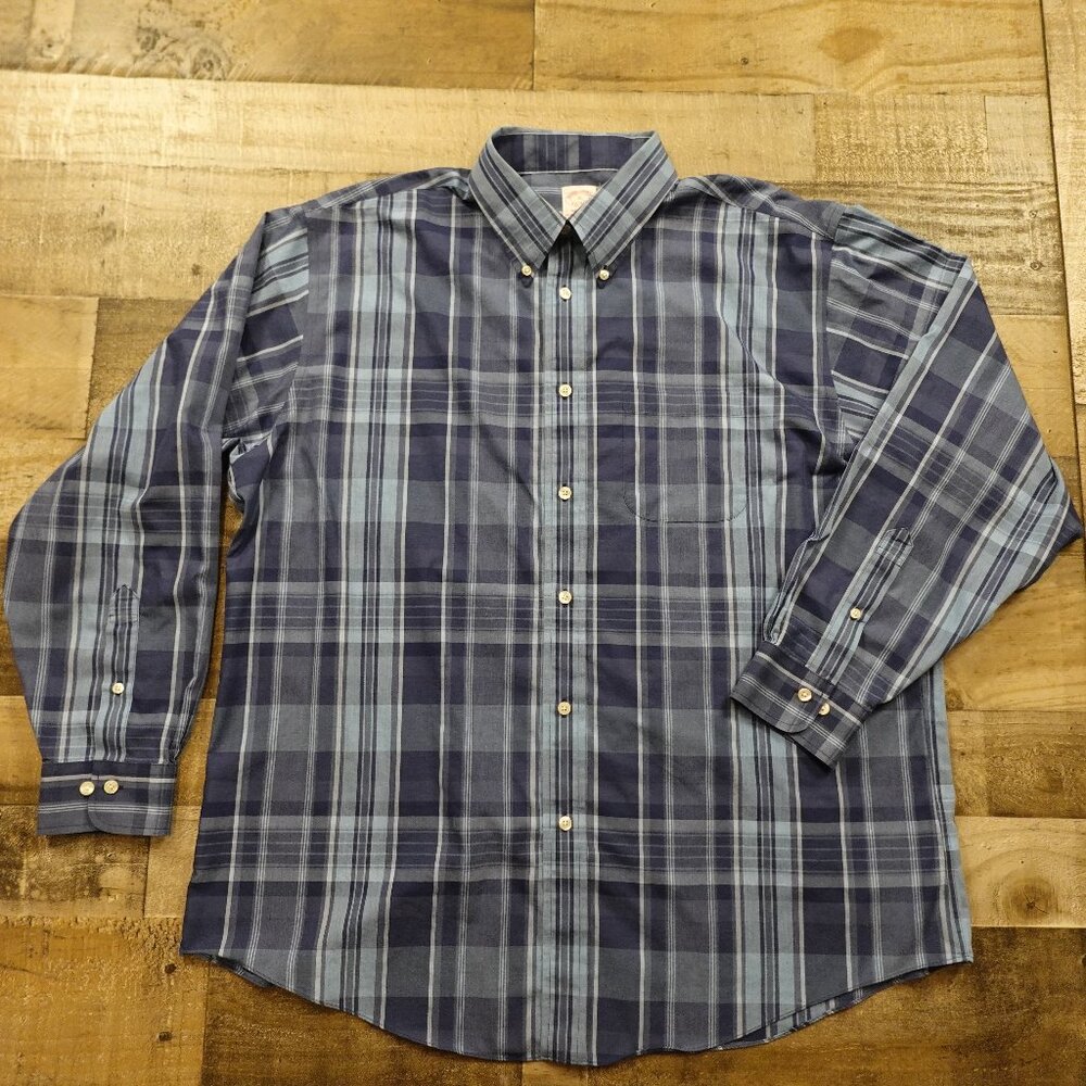 Brooks Brothers Madison Fit Non-Iron Supima Cotton Shirt – Men's XL – Blue Plaid